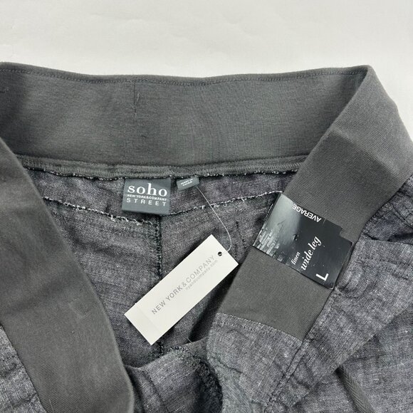 New York & Company Black Chambray Linen Blend Wide Leg Pant L New - Picture 3 of 6